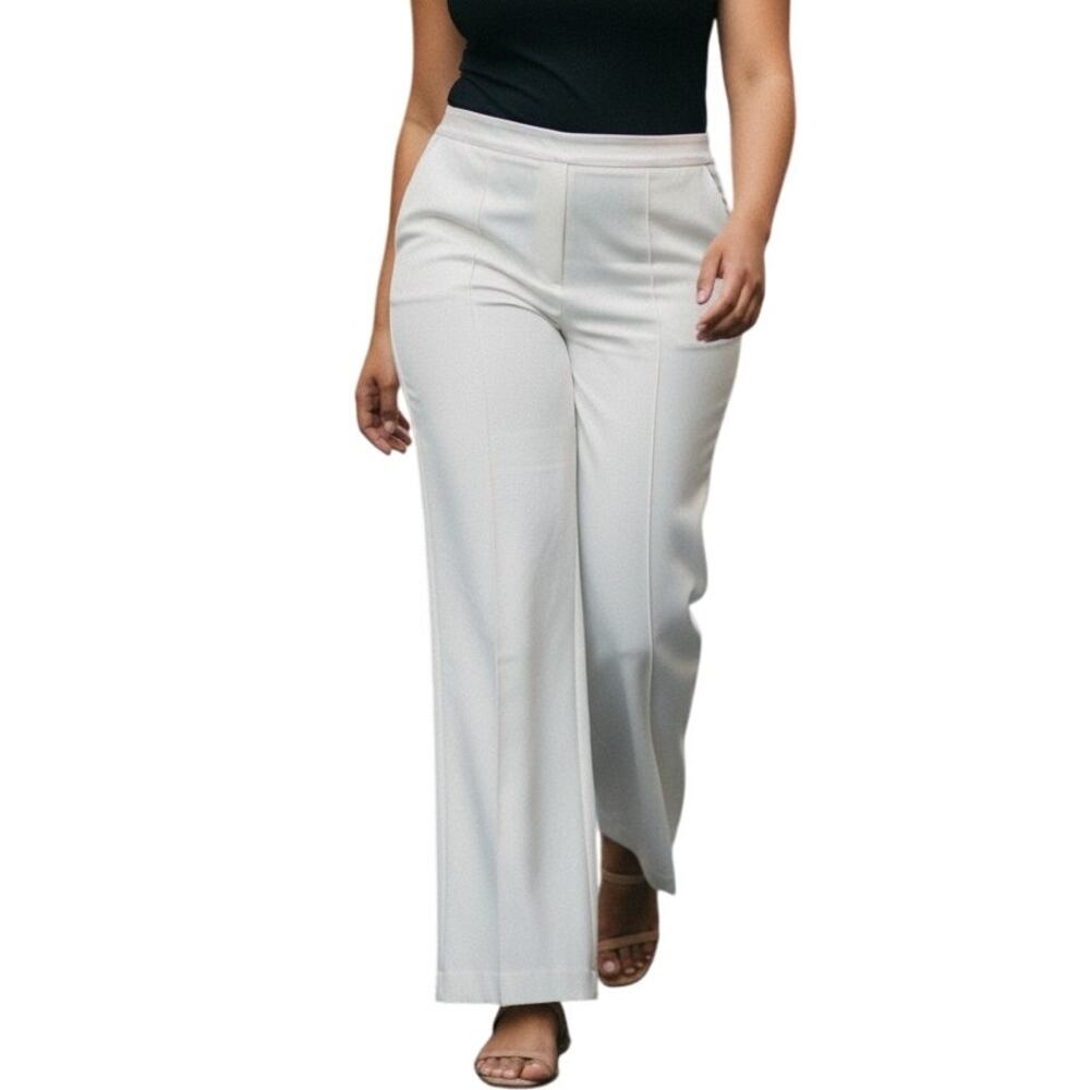 Talbots White Wide Leg Satin Waistband Wool Blend Dress Pants NWT Sz 16